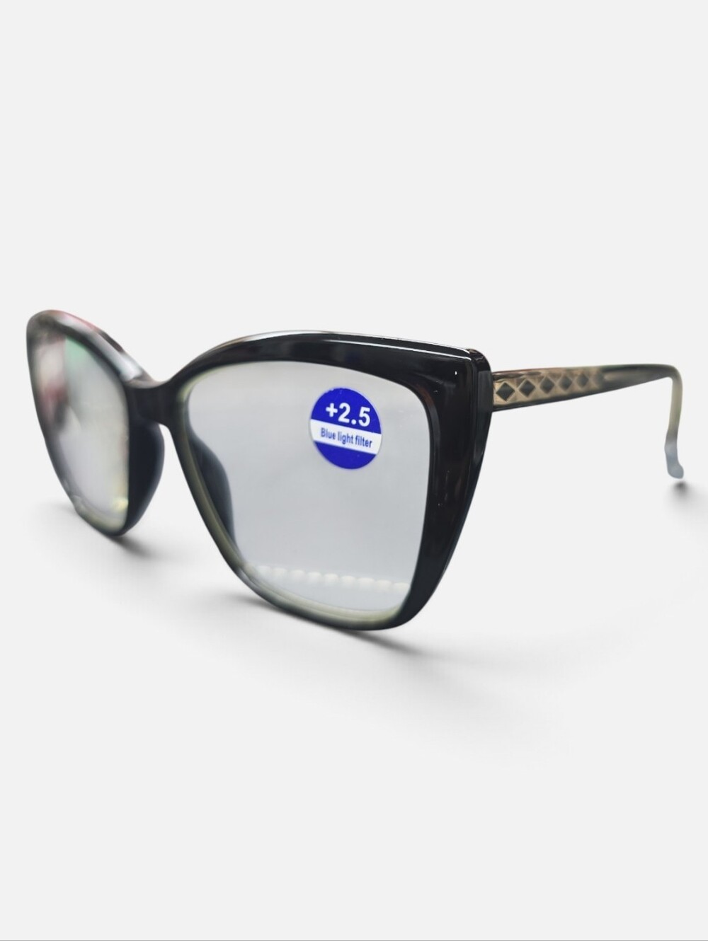+2.5 New Classic Black Women's Readers, Blue Light Filter With Soft Case #0366 - Picture 3 of 4